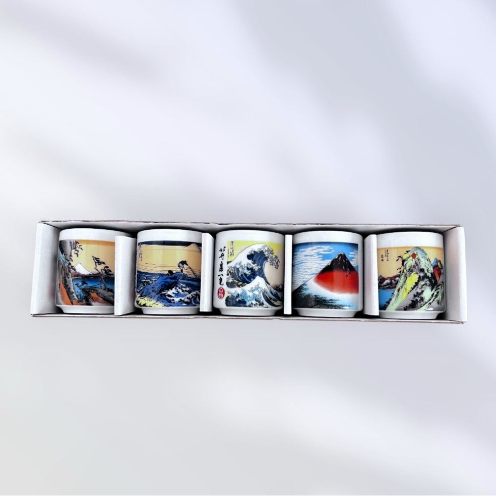 Tokaido Guinomi Vintage Sake Porcelain Ceramic Cup Set of 5 In Box EUC - Picture 16 of 16